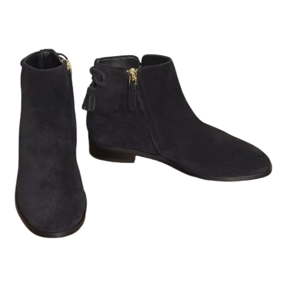 KATE SPADE Saddle Bootie Black‎ Suede Ankle Boots Sz Side Zip 7 B Tassle $248